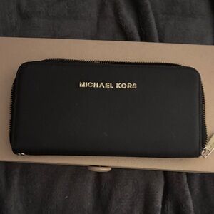Michael Kors Black and Gold Zip-Around Wallet
